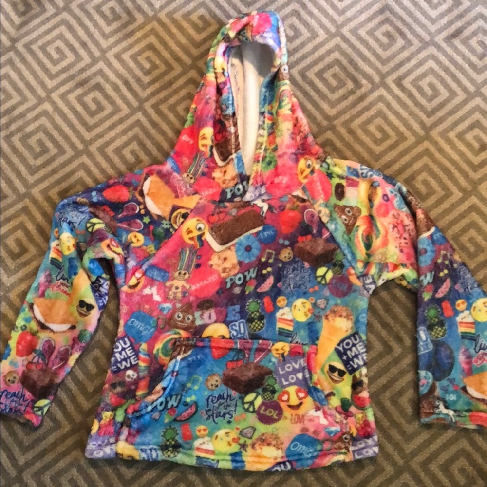 Fuzzy Emoji Candy Theme Hood Sweatshirt